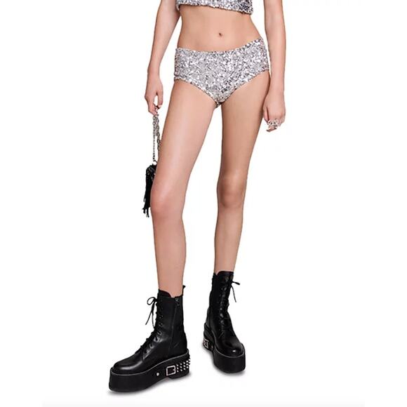 Maje Silver Tutterfly Sequin Culotte Hipster Shorts - Picture 7 of 13